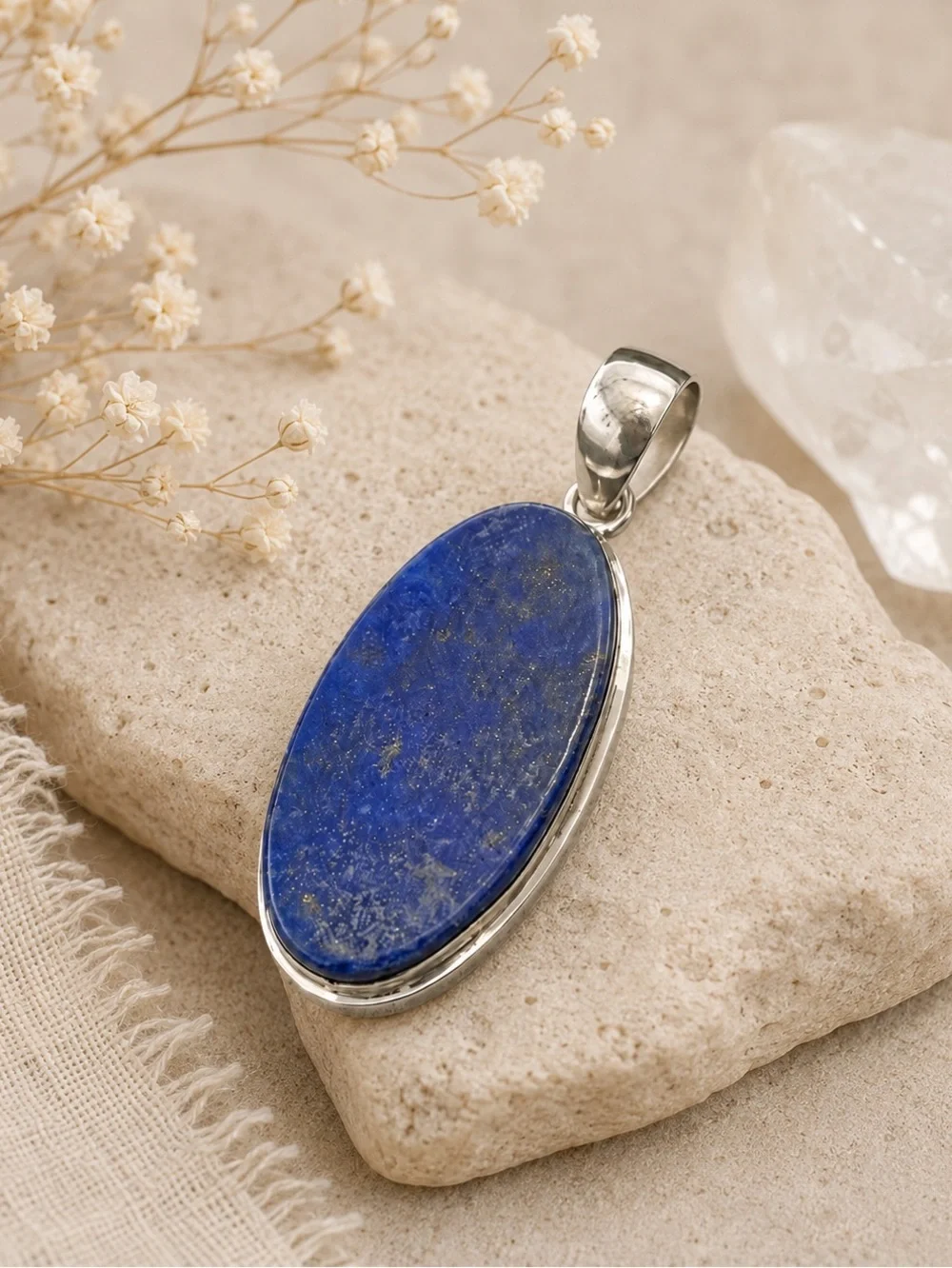 Natural Lapis Lazuli Gemstone 2.3” Sterling Silver Pendant